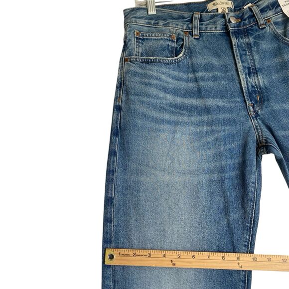 Madewell The Dean Easy Straight Jeans 29T Blue High Rise Distressed Raw Hem - Picture 9 of 13